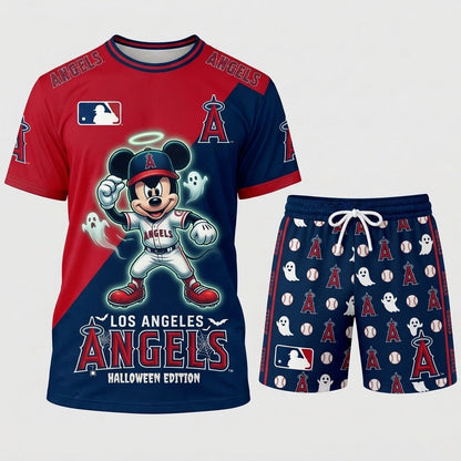 Halloween Baseball Fan T-Shirt And Shorts Set — Cartoon Mouse Sport Outfit | 30 Teams Available