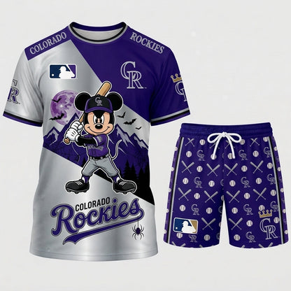 Halloween Baseball Fan T-Shirt And Shorts Set — Cartoon Mouse Sport Outfit | 30 Teams Available