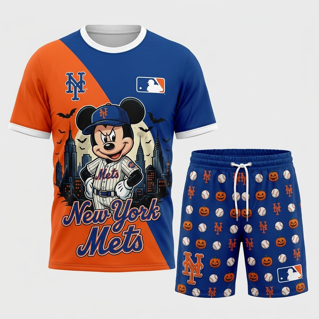 Halloween Baseball Fan T-Shirt And Shorts Set — Cartoon Mouse Sport Outfit | 30 Teams Available