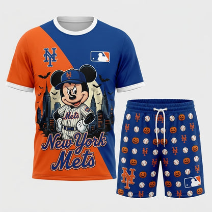 Halloween Baseball Fan T-Shirt And Shorts Set — Cartoon Mouse Sport Outfit | 30 Teams Available