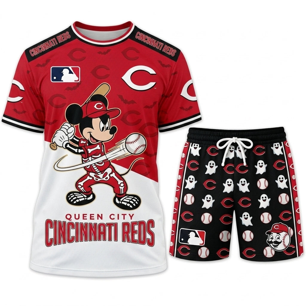 Halloween Baseball Fan T-Shirt And Shorts Set — Cartoon Mouse Sport Outfit | 30 Teams Available