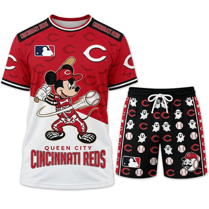 Halloween Baseball Fan T-Shirt And Shorts Set — Cartoon Mouse Sport Outfit | 30 Teams Available