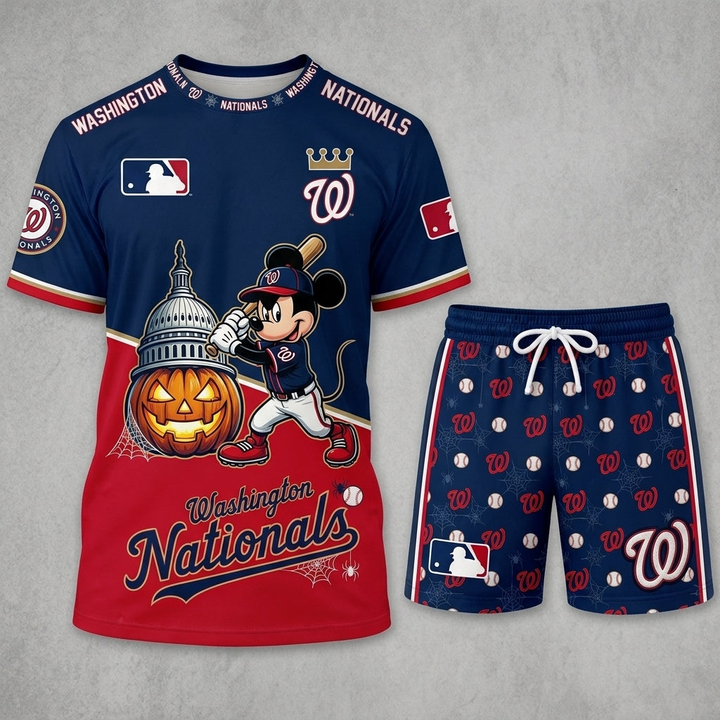 Halloween Baseball Fan T-Shirt And Shorts Set — Cartoon Mouse Sport Outfit | 30 Teams Available