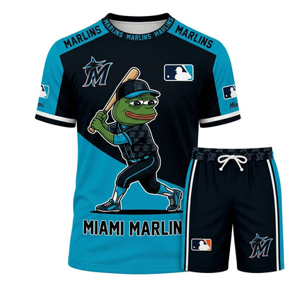 Meme Frog Baseball Fan T-Shirt And Shorts Set — Funny Sport Outfit | 30 Teams Available