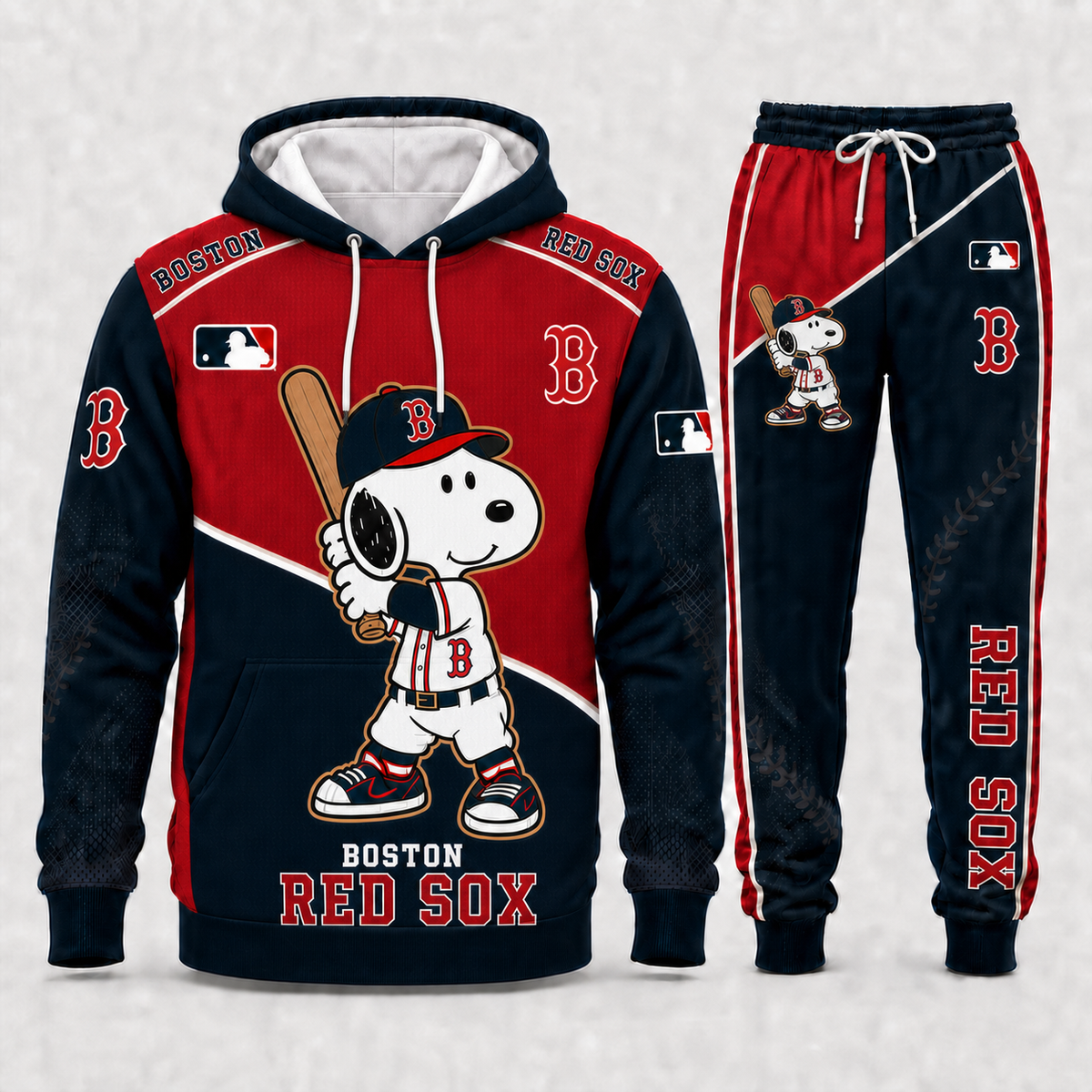 Boston Red Sox Snoopy Baseball Fan 3-Piece Set – Hoodie — Sweatpants & High-Top Sneakers - Custom Fan Apparel Image 6