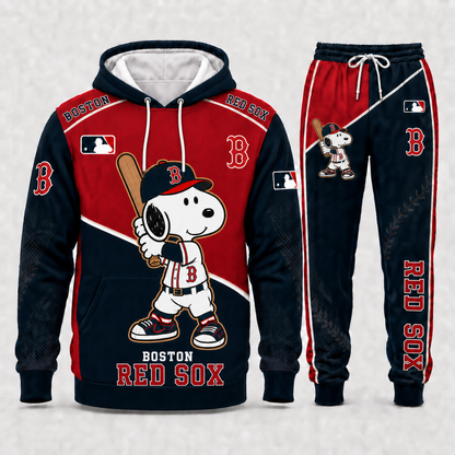 Boston Red Sox Snoopy Baseball Fan 3-Piece Set – Hoodie — Sweatpants & High-Top Sneakers - Custom Fan Apparel Image 6