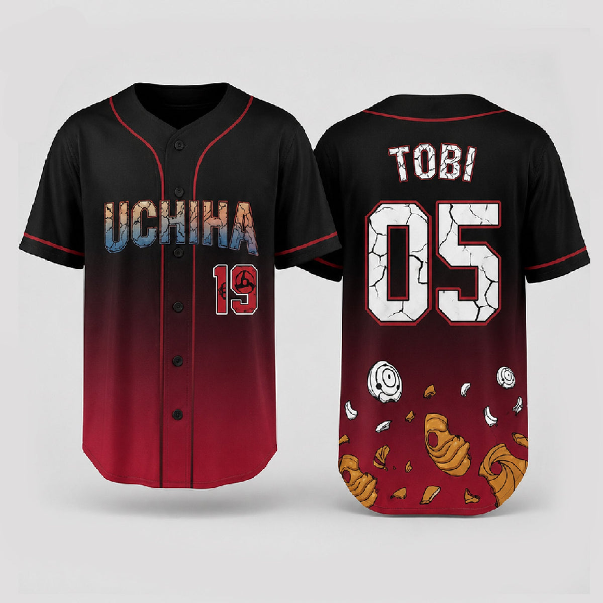 Custom Red Black Anime Baseball Jersey, Ninja Clan Inspired Personalized Shirt - Custom Fan Apparel Image 2