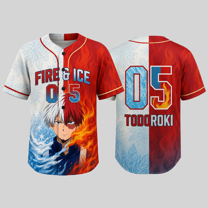 Custom Half Fire Half Ice Baseball Jersey, Personalized Anime Inspired Shirt - Custom Fan Apparel Image 2
