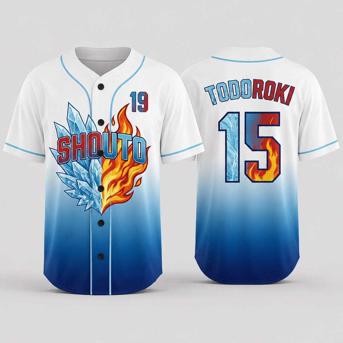 Custom Ice Fire Anime Baseball Jersey, Personalized Name Number Hero Inspired Shirt - Custom Fan Apparel Image 2