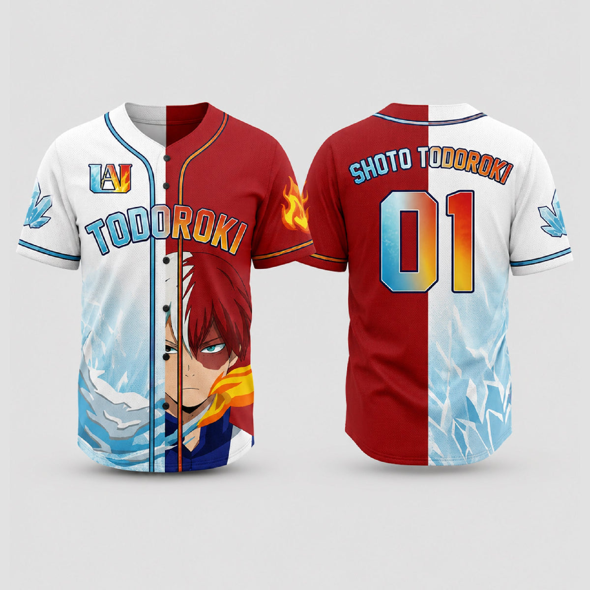 Personalized Fire Ice Baseball Jersey, Custom Name Number Element Hero Shirt - Custom Fan Apparel Image 2