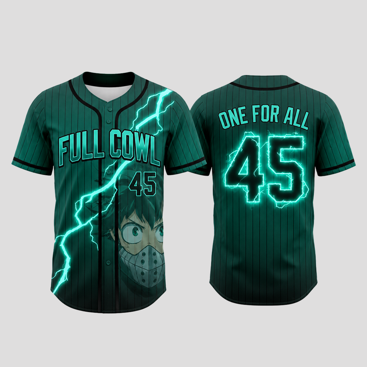 Custom Green Lightning Anime Baseball Jersey, Hero Academy Inspired Full Cowl Fan Shirt - Custom Fan Apparel Image 2