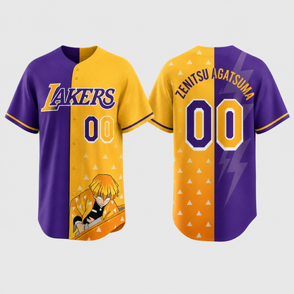 Purple Gold Thunder Fan Jersey — Lightning Anime Character Inspired Baseball Shirt - Custom Fan Apparel Image 2