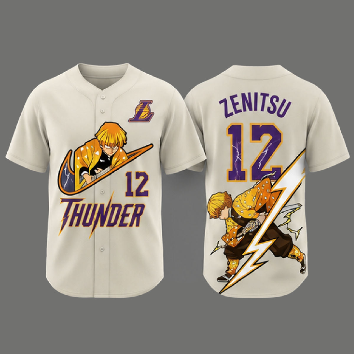 Anime Thunder Swordsman Baseball Jersey, Yellow Lightning Fan Apparel - Custom Fan Apparel Image 3