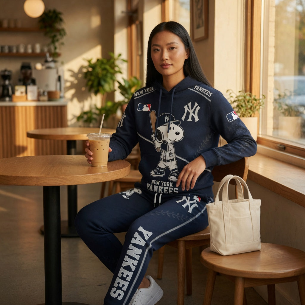 New York Yankees Snoopy Baseball Fan 3-Piece Set – Hoodie — Sweatpants & High-Top Sneakers