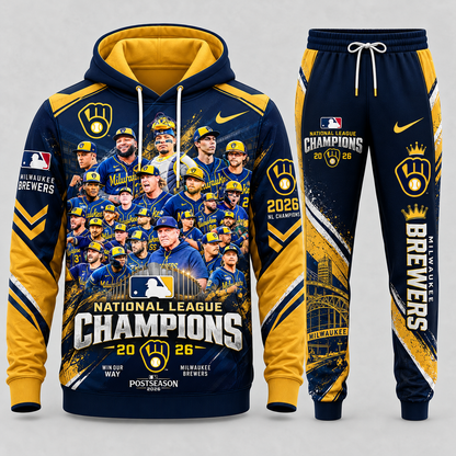 Milwaukee Brewers 2026 National League Champions Graphic Hoodie and Sweatpants Tracksuit Set — Style 02 Postseason Glory Edition