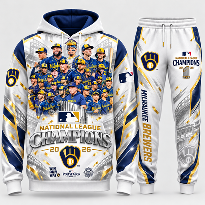 Milwaukee Brewers 2026 National League Champions Graphic Hoodie and Sweatpants Tracksuit Set — Style 04 Pure White Championship Edition