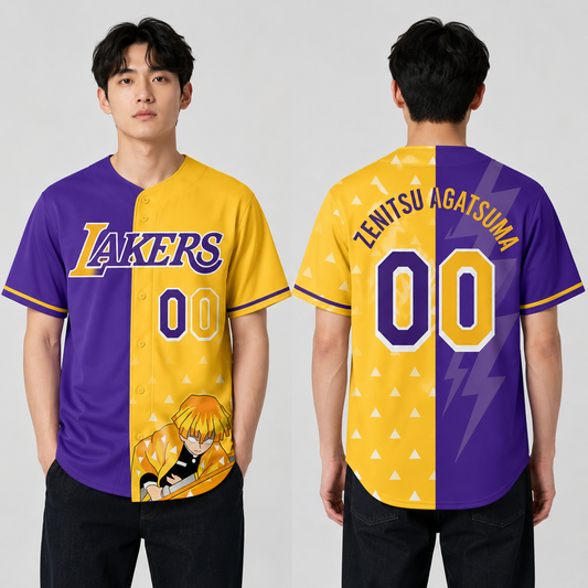 Purple Gold Thunder Fan Jersey — Lightning Anime Character Inspired Baseball Shirt - Custom Fan Apparel Image 1