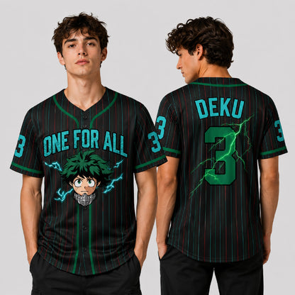 Custom Green Hero Baseball Jersey, Anime Academy Inspired Personalized Shirt - Custom Fan Apparel Image 1
