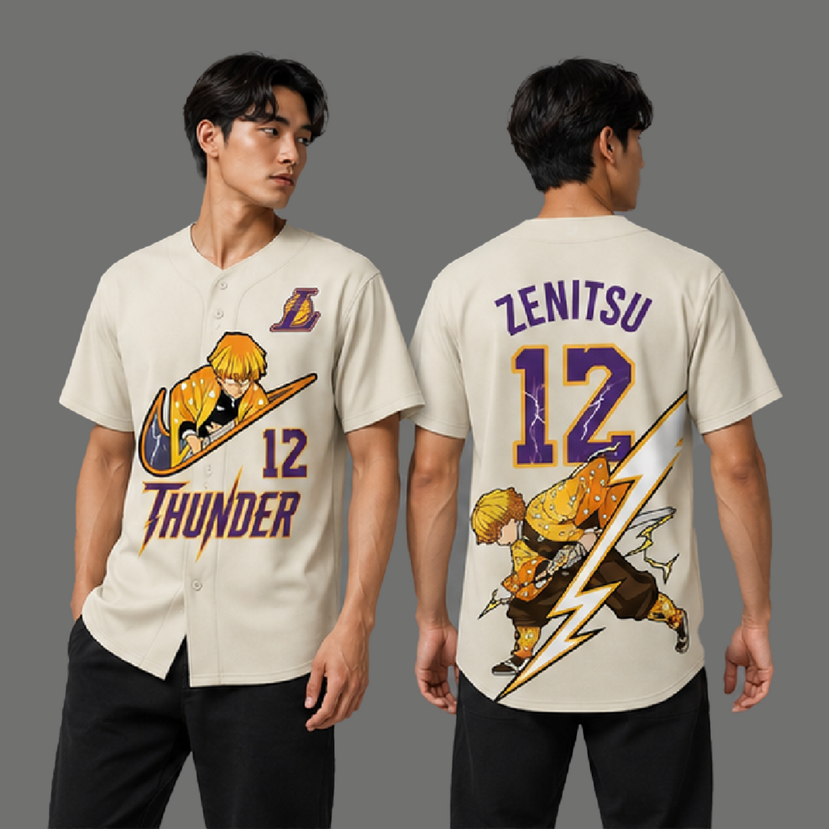 Anime Thunder Swordsman Baseball Jersey, Yellow Lightning Fan Apparel - Custom Fan Apparel Image 1