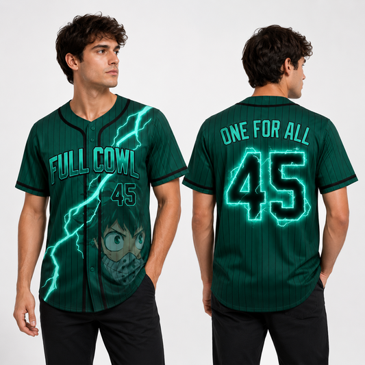Custom Green Lightning Anime Baseball Jersey, Hero Academy Inspired Full Cowl Fan Shirt - Custom Fan Apparel Image 1