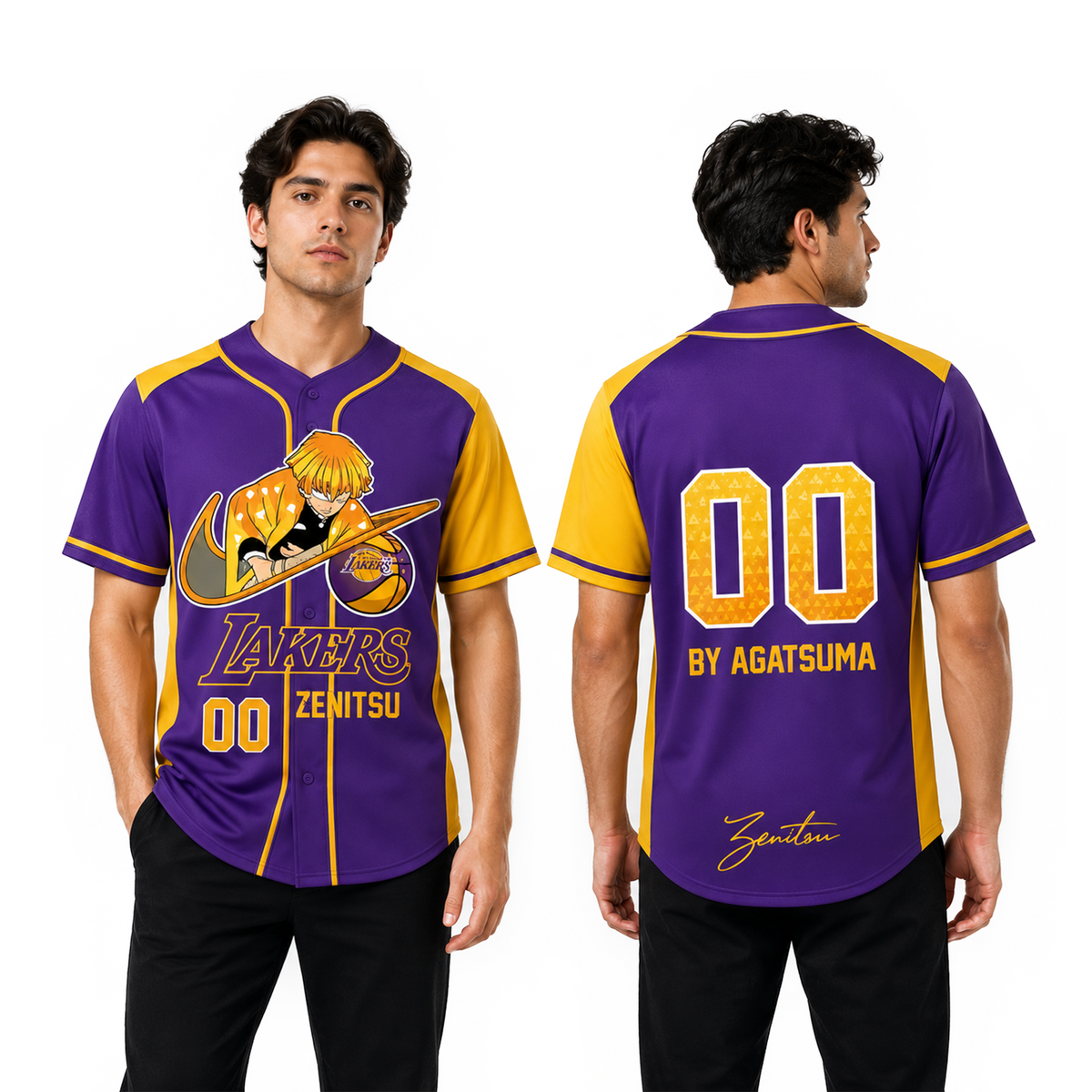 Custom Electric Warrior Baseball Jersey, Purple Gold Anime Style Shirt - Custom Fan Apparel Image 1
