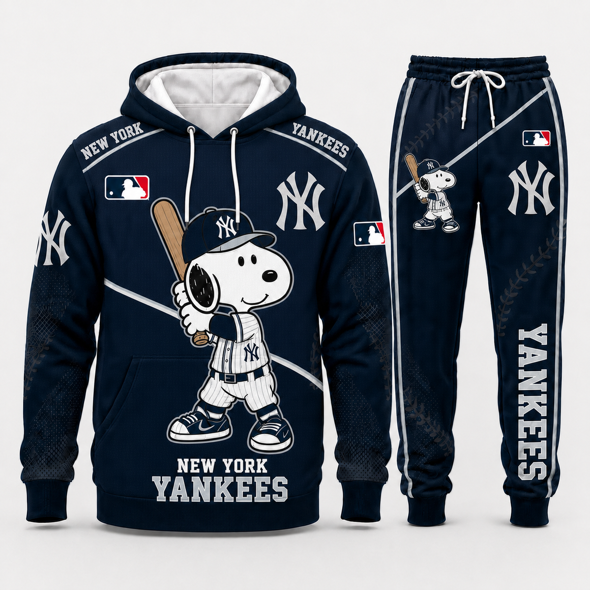 New York Yankees Snoopy Baseball Fan 3-Piece Set – Hoodie — Sweatpants & High-Top Sneakers - Custom Fan Apparel Image 6