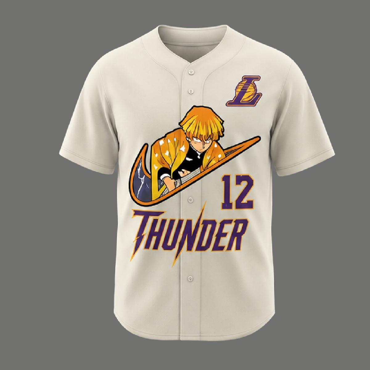 Anime Thunder Swordsman Baseball Jersey, Yellow Lightning Fan Apparel - Custom Fan Apparel Image 5