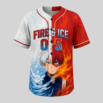 Custom Half Fire Half Ice Baseball Jersey, Personalized Anime Inspired Shirt - Custom Fan Apparel Image 3