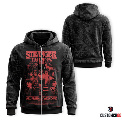 Stranger Things Black Graphic Hoodie, Upside Down Shirt, All Friends Welcome Sweatshirt, Horror Polo, Zip Hoodie, T-Shirt