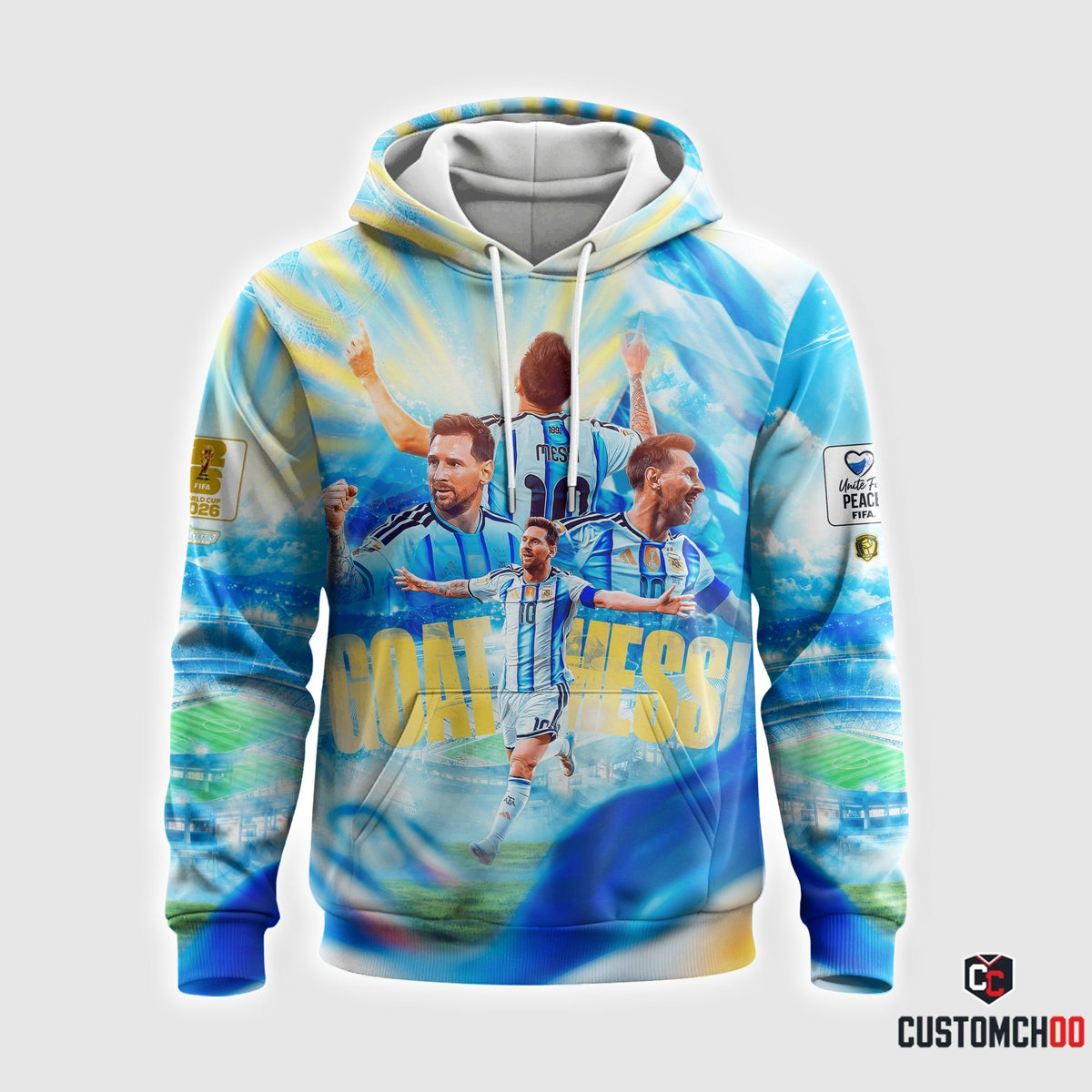 Argentina GOAT Soccer Graphic Hoodie, Football Legend Sweatshirt, Blue Champion T-Shirt, Zip Hoodie & Polo Fan Shirt