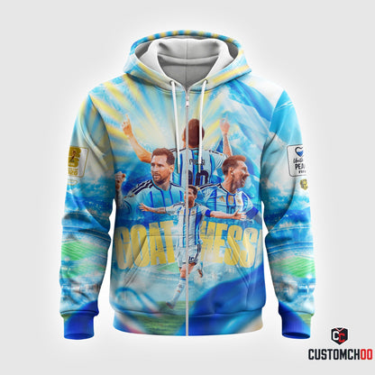 Argentina GOAT Soccer Graphic Hoodie, Football Legend Sweatshirt, Blue Champion T-Shirt, Zip Hoodie & Polo Fan Shirt
