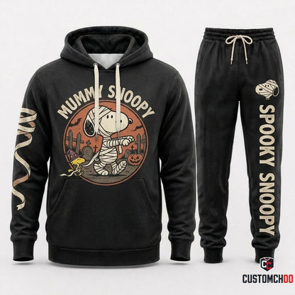 MUMMY SNOOPY - Snoopy & Woodstock Halloween Squad Hoodie & Pants Set - Vintage Cartoon Streetwear