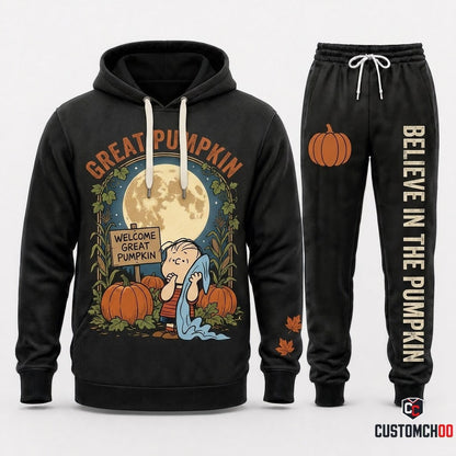GREAT PUMPKIN - Snoopy & Woodstock Halloween Squad Hoodie & Pants Set - Vintage Cartoon Streetwear