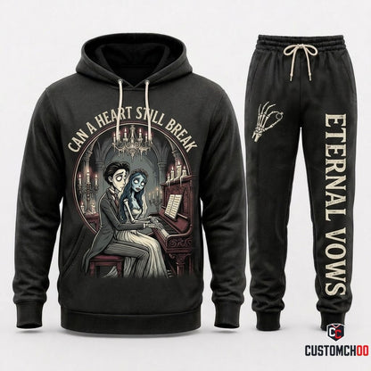 CAN A HEART STILL BREAK - Corpse Bride Gothic Halloween Hoodie & Pants Set - Vintage Cartoon Streetwear