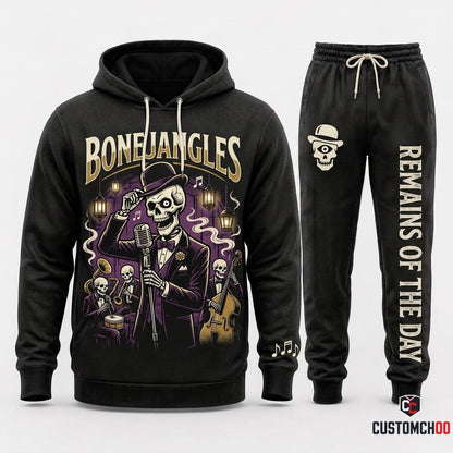 BONEJANGLES - Corpse Bride Gothic Halloween Hoodie & Pants Set - Vintage Cartoon Streetwear
