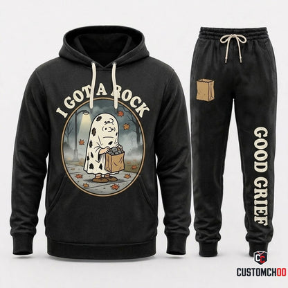 I GOT A ROCK - It's The Great Pumpkin Charlie Brown Hoodie & Pants Set - Vintage Halloween Streetwear