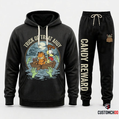 TRICK OR TREAT AHOY - Garfield Halloween Adventure Pirate Hoodie & Pants Set - Vintage Cartoon Streetwear