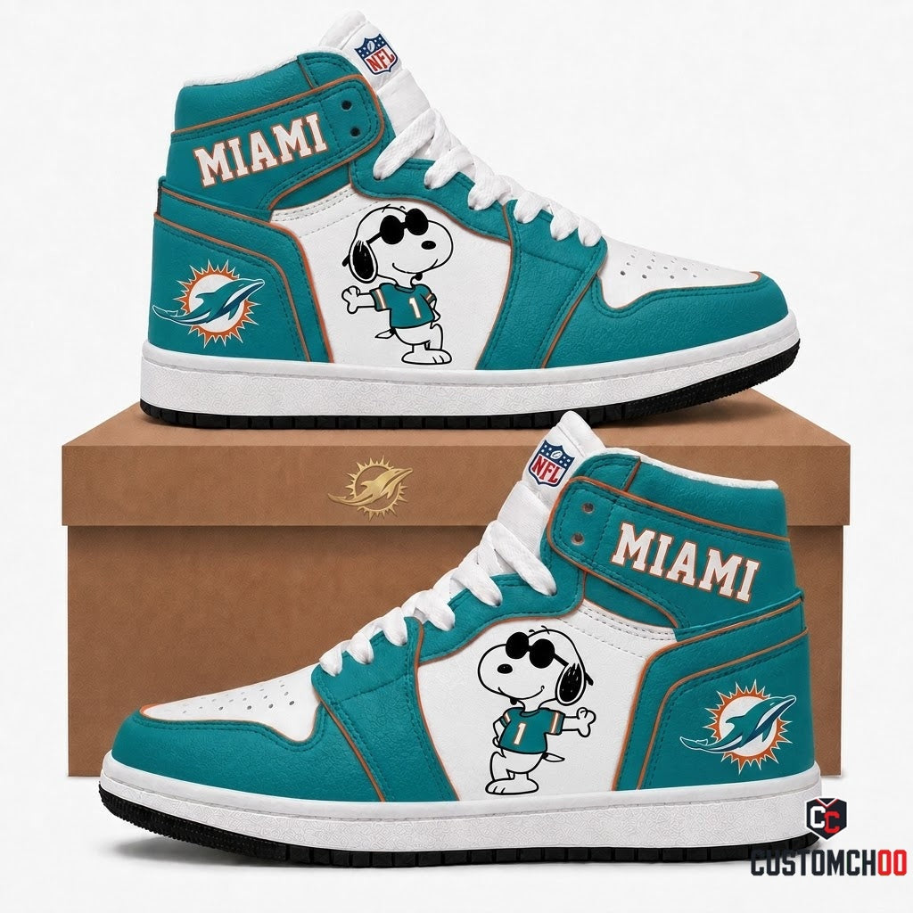 Miami Dolphins - Snoopy NFL 32-Team Fan Sneakers | All 32 Football Teams Available