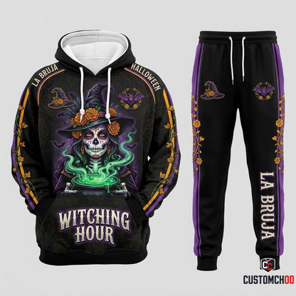 Catrina Witch - Dia de los Muertos x Halloween Spooky Fiesta Tracksuit Set - Hoodie & Jogger Pants (tracksuit hoodie and jogger pants set)
