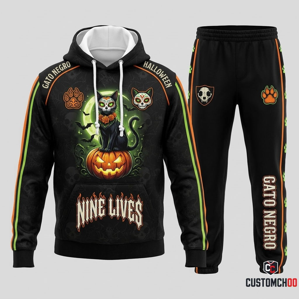Calavera Black Cat - Dia de los Muertos x Halloween Spooky Fiesta Tracksuit Set - Hoodie & Jogger Pants (tracksuit hoodie and jogger pants set)