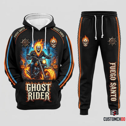 Ghost Rider Skull - Dia de los Muertos x Halloween Spooky Fiesta Tracksuit Set - Hoodie & Jogger Pants (tracksuit hoodie and jogger pants set)