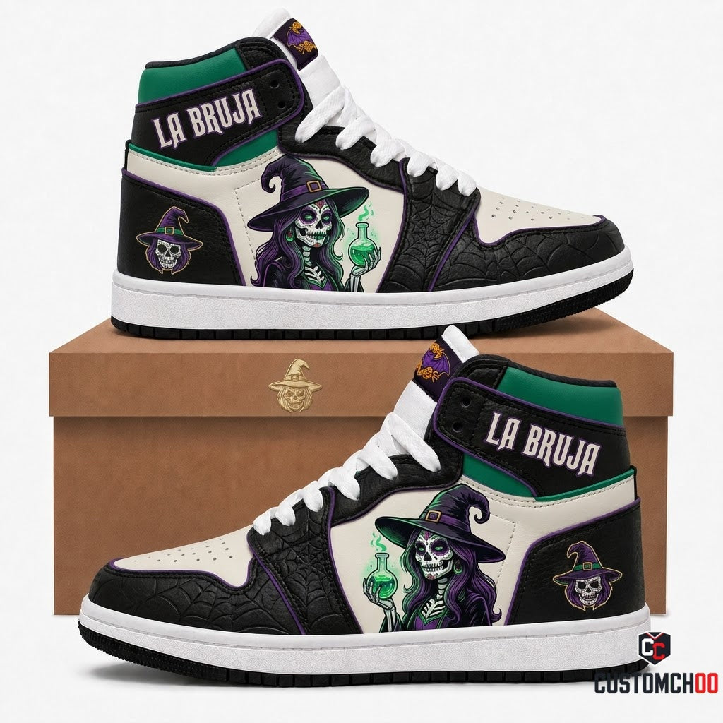 Catrina Witch - Dia de los Muertos x Halloween Spooky Fiesta Canvas High Top Sneakers (high top canvas sneakers)