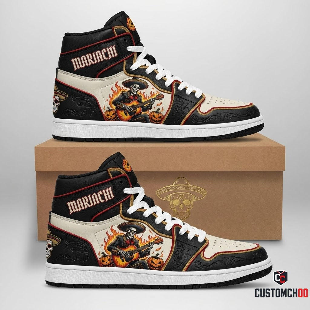 Mariachi Reaper - Dia de los Muertos x Halloween Spooky Fiesta Canvas High Top Sneakers (high top canvas sneakers)