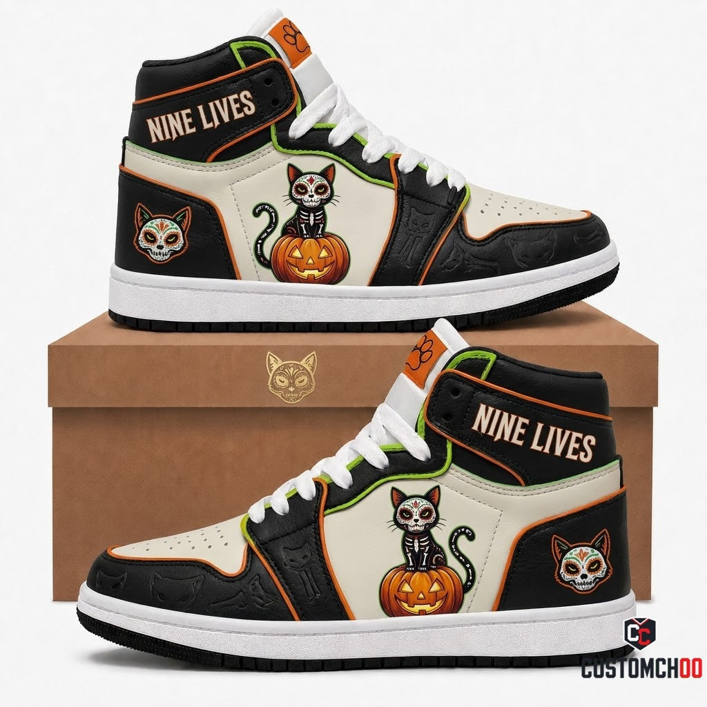 Calavera Black Cat - Dia de los Muertos x Halloween Spooky Fiesta Canvas High Top Sneakers (high top canvas sneakers)
