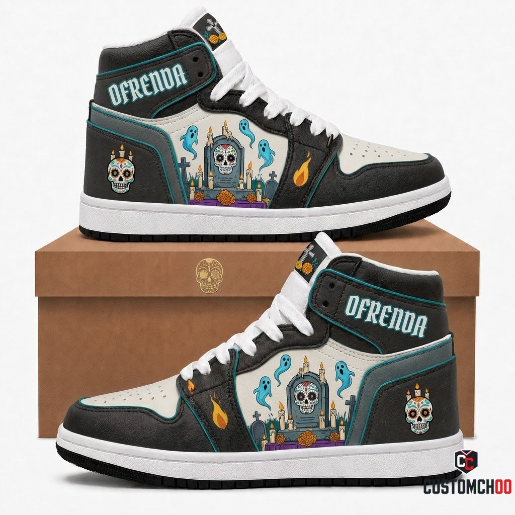Haunted Ofrenda - Dia de los Muertos x Halloween Spooky Fiesta Canvas High Top Sneakers (high top canvas sneakers)