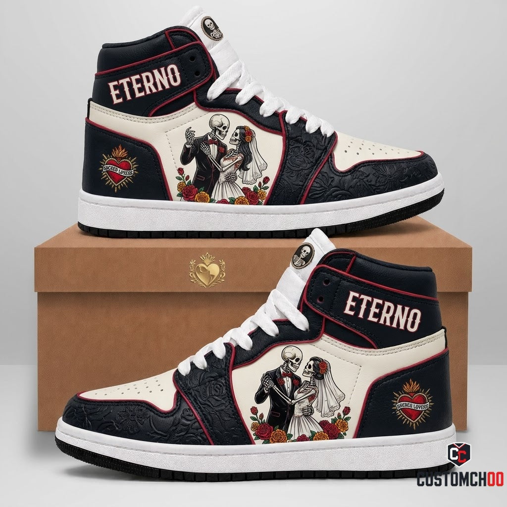 Eternal Lovers - Dia de los Muertos x Halloween Spooky Fiesta Canvas High Top Sneakers (high top canvas sneakers)