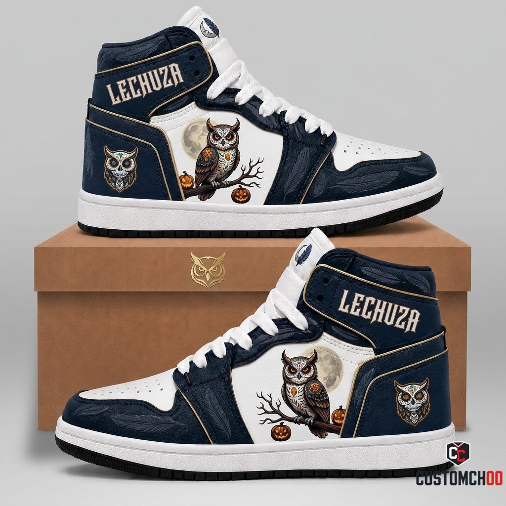 Calavera Night Owl - Dia de los Muertos x Halloween Spooky Fiesta Canvas High Top Sneakers (high top canvas sneakers)