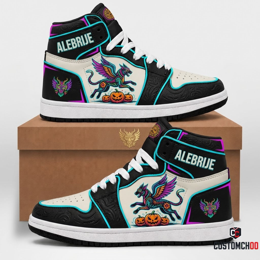 Alebrije Spirit Beast - Dia de los Muertos x Halloween Spooky Fiesta Canvas High Top Sneakers (high top canvas sneakers)