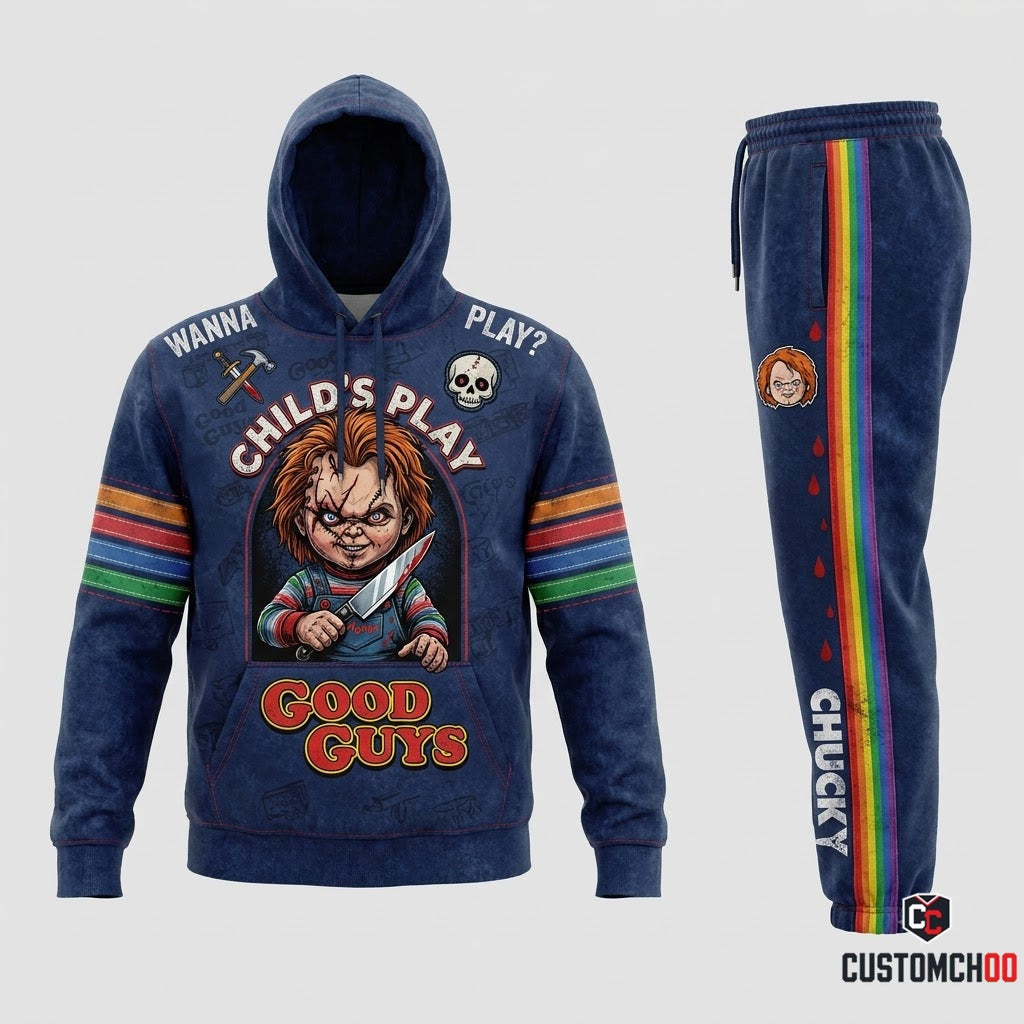 Chucky - Horror Slashers Solo Vintage Tracksuit Set - Hoodie & Jogger Pants (vintage horror slasher tracksuit set)
