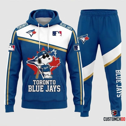 Toronto Blue Jays - Snoopy MLB 30-Team Fan Tracksuit Set - Hoodie & Jogger Pants (Snoopy baseball fan tracksuit hoodie and pants set)